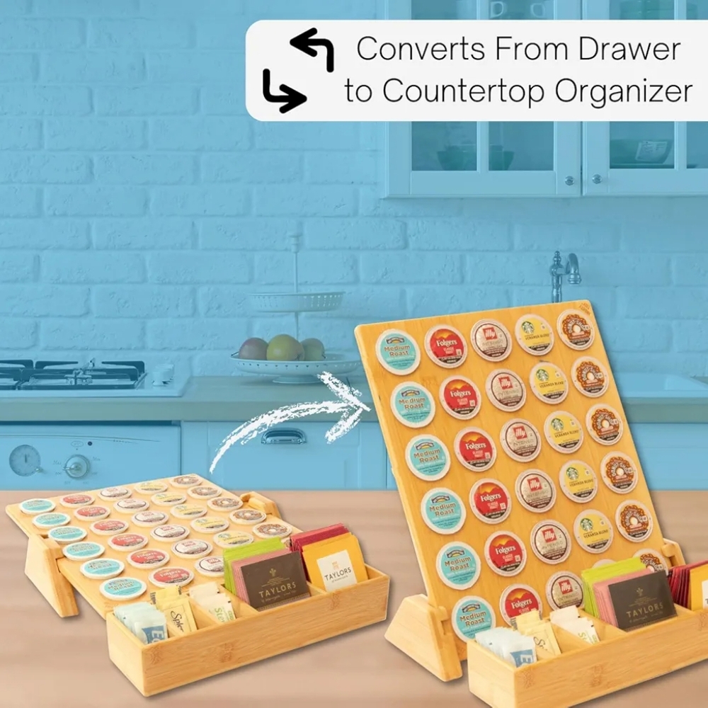 Mighty Tidy's Elegant Bamboo Keurig Cup Organizer - Counter and Drawer Storage